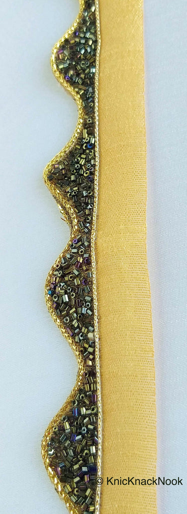Gold Brown Shimmer Trim With Antique Gold Brown Beads Embellishments